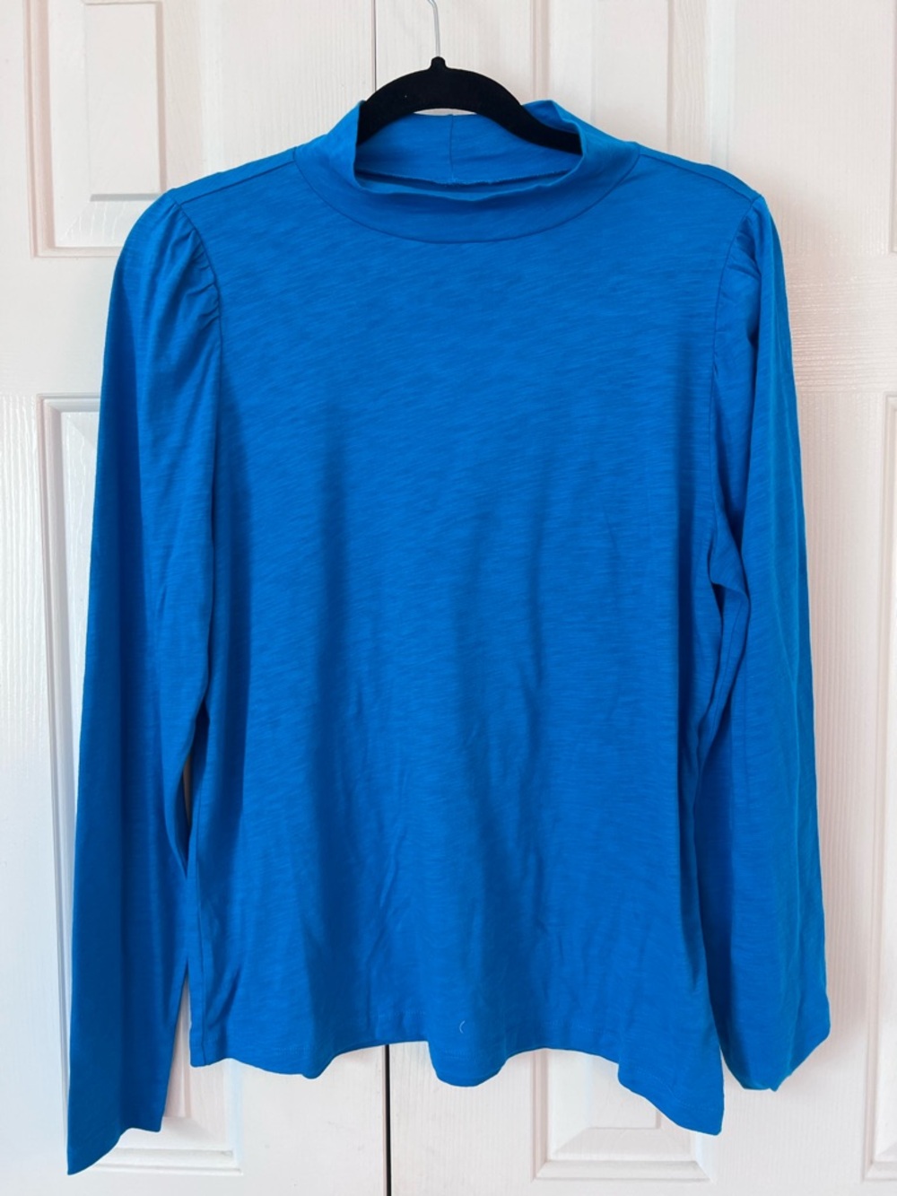 LOFT Electric Blue Long Sleeve Mock Neck “Tissue” Top